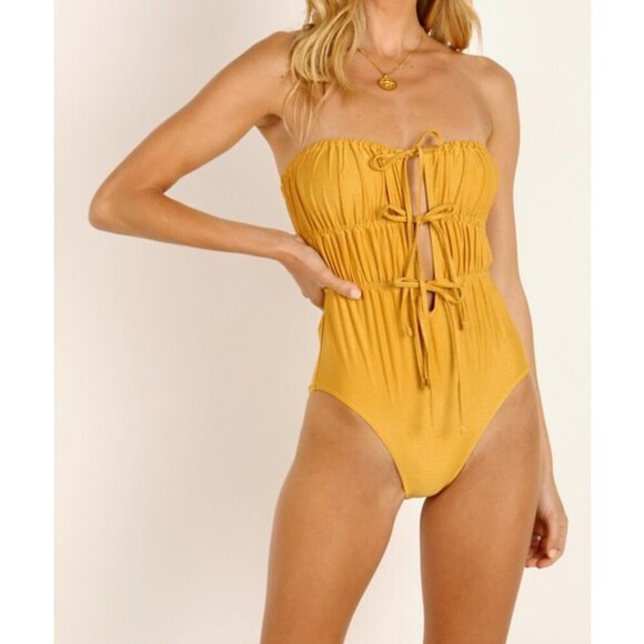 Solid & Striped Pants - Solid & Striped The Paula One Piece Bikini Swimsuit In Glitter Gold Size XS